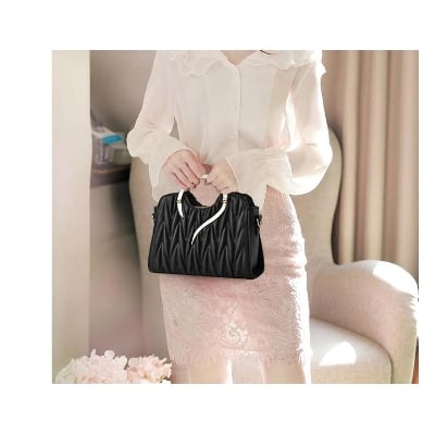 Picture of Women Bag Female Shoulder Bag Bow Embroidery Bag Handbag Casual Shoulder Bag Lady Messenger Bag Fashionable Bag for Women Leather Shoulder Bag Fashion Handbeg College Bag - Black