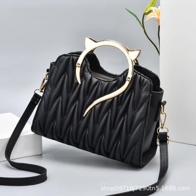 Picture of Women Bag Female Shoulder Bag Bow Embroidery Bag Handbag Casual Shoulder Bag Lady Messenger Bag Fashionable Bag for Women Leather Shoulder Bag Fashion Handbeg College Bag - Black