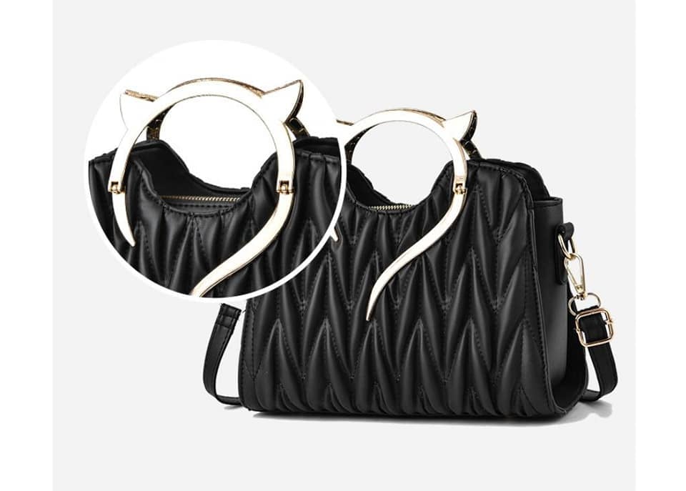 Picture of Women Bag Female Shoulder Bag Bow Embroidery Bag Handbag Casual Shoulder Bag Lady Messenger Bag Fashionable Bag for Women Leather Shoulder Bag Fashion Handbeg College Bag - Black