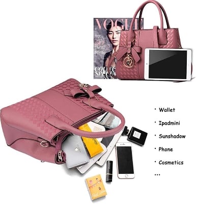 Picture of Purses and Handbags for Women Fashion Ladies PU Leather Top Handle Embroidery Bag Shoulder Tote Bags Pendant Crossbody Bag for Women Handbag - Pink