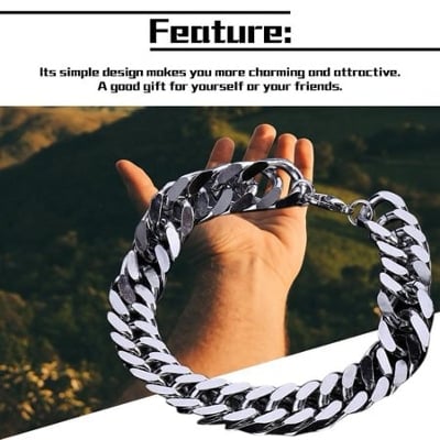 Picture of Silver Stainless Steel Bracelet for Men - Silver - Adjustable