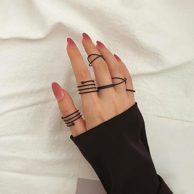 Picture of New Punk Finger Rings 6pcs/set Metal Rings for Women Girls - Black - Adjustable