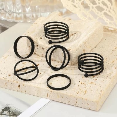 Picture of New Punk Finger Rings 6pcs/set Metal Rings for Women Girls - Black - Adjustable