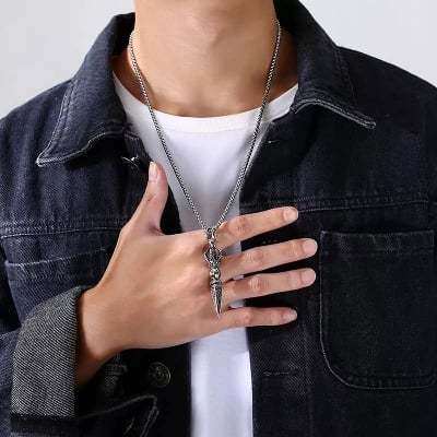 Picture of Dagger Pendant Chain for Men - Silver