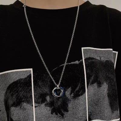 Picture of Stainless steel Three turns endant men ring pendant  Long Chain For men - Multicolor