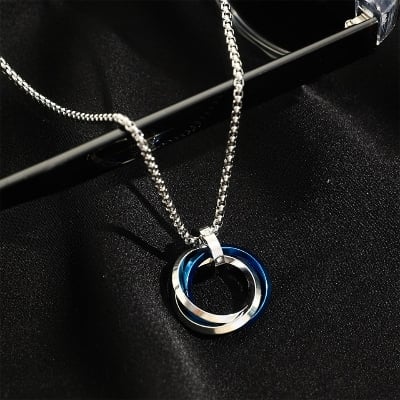 Picture of Stainless steel Three turns endant men ring pendant  Long Chain For men - Multicolor