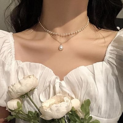 Picture of Korean Luxury Pearl Pendant Necklace  For Women - Silver