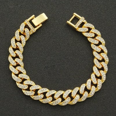 Picture of Hip Hop Men Cuban Link Chain Bracelet Shiny Rhinestone Inlaid Bangle Jewelry