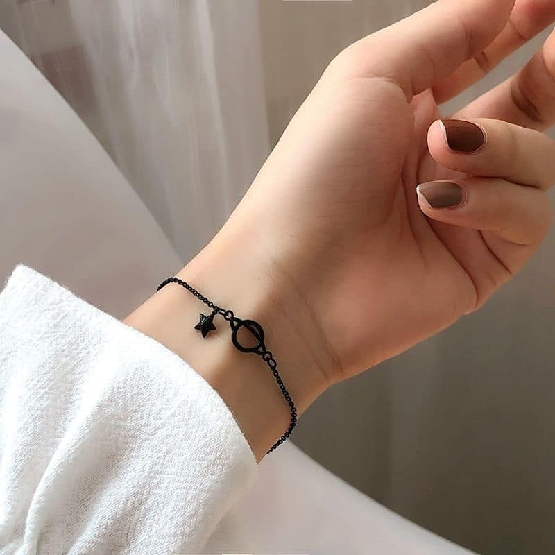 Picture of Black Stars Planets Adjustable Bracelet For Women Simple Design Jewelry Delicate Gift - Black