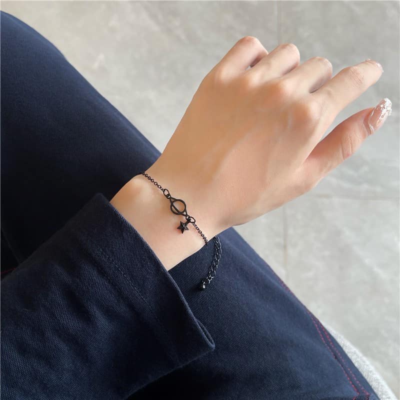 Picture of Black Stars Planets Adjustable Bracelet For Women Simple Design Jewelry Delicate Gift - Black
