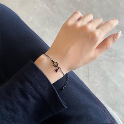Picture of Black Stars Planets Adjustable Bracelet For Women Simple Design Jewelry Delicate Gift - Black
