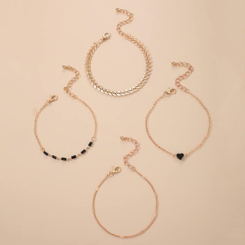 Picture of 4 In 1 Bracelets Bohemian Wind Flower Starfish Buckle Ring Circle Bracelet Set - Breslet For Women - Gold