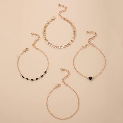 Picture of 4 In 1 Bracelets Bohemian Wind Flower Starfish Buckle Ring Circle Bracelet Set - Breslet For Women - Gold