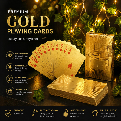 Picture of Luxury Gold Foil Waterproof Playing Cards – PET PVC Plastic Poker Deck Stylish Premium Cards for Game Night Gift Collection Durable Flexible