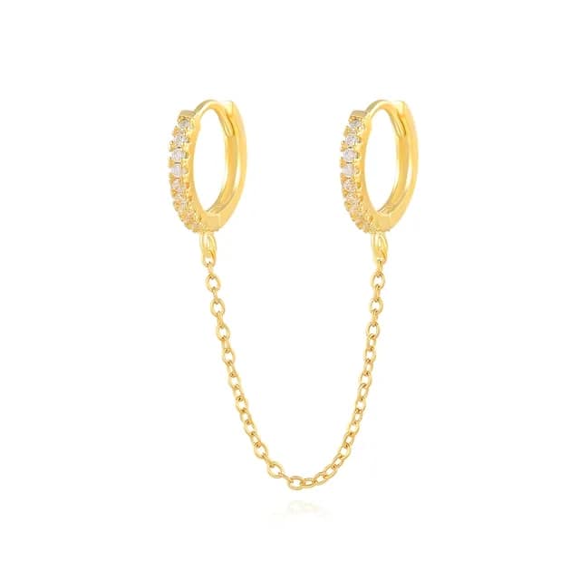 Picture of 2pcs Hole Piercing Shiny Zircon Silver Color Dangle Chain Hot Sale - Gold - Adjustable