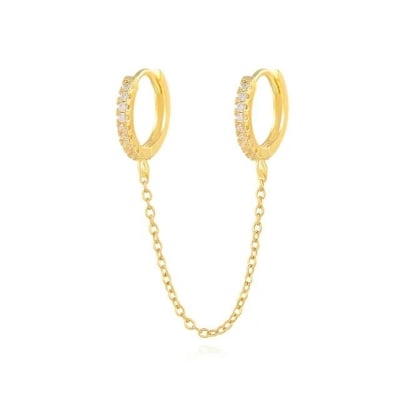 Picture of 2pcs Hole Piercing Shiny Zircon Silver Color Dangle Chain Hot Sale - Gold - Adjustable