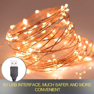 Picture of USB Powered Decorative Fairy Light LED String Lights – 5M/16.4FT 50 LED Warm White Waterproof Copper Wire Garland Morisbati Jharbati for Room Decoration