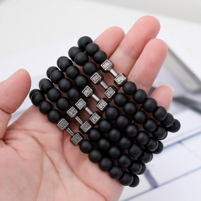 Picture of Athleisure - Avant Grade - Upscale Need - Stainless Steel Fitness Barbell Bracelet for Men - Sensible - Must Have - Understated Sophistication - Black