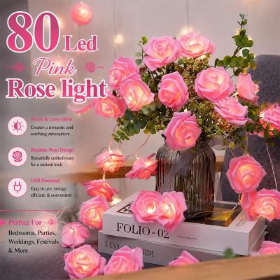Picture of 80 Pcs LED Rose Pink Colour Flash String Fairy Light | 25 Feet Long Decorative LED String Lights | Home, Garden, Party, Wedding Decoration