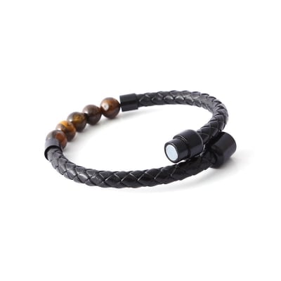 Picture of Premium Quality - Black Stainless Steel Magnetic Buckle Tiger's Eye Bracelet Jewellery for Men - Couture - High-end - Iconic Style - Brown - Adjustable