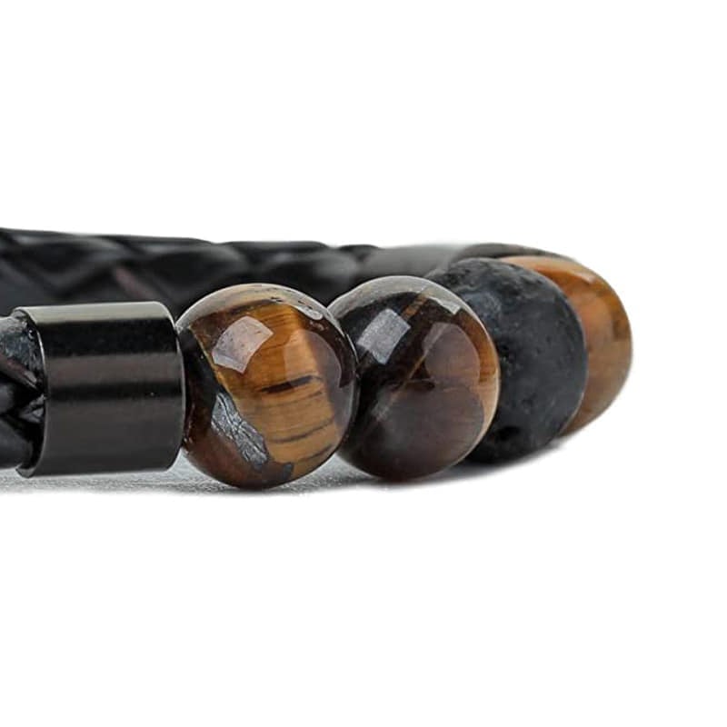 Picture of Premium Quality - Black Stainless Steel Magnetic Buckle Tiger's Eye Bracelet Jewellery for Men - Couture - High-end - Iconic Style - Brown - Adjustable