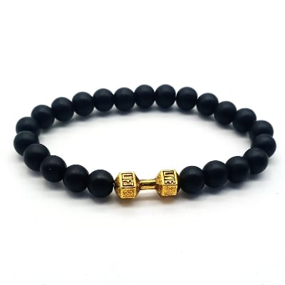 Picture of Stylish - Modern Vibe - Highly Sustainable - Classic Natural Golden Dumbbell Bracelet for Men - Durabilty Assured - Understated Sophistication - Gold - Adjustable