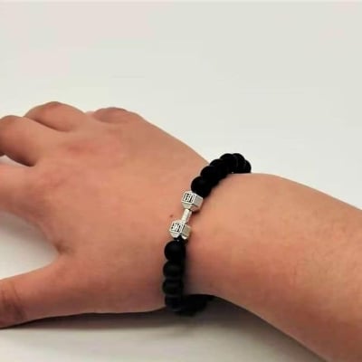 Picture of Stylish - Modern Vibe - Highly Sustainable - Classic Natural Silve Dumbbell Bracelet for Men - Durabilty Assured - Well Inspired & Crafted - Silver - Adjustable