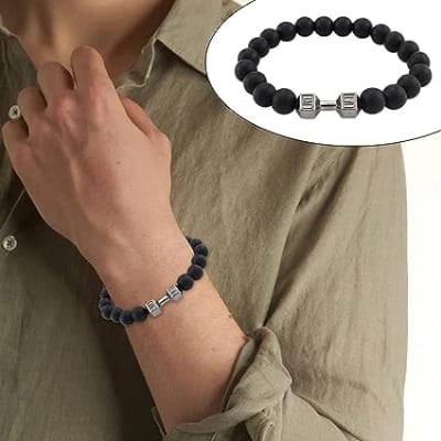 Picture of Stylish - Modern Vibe - Highly Sustainable - Classic Natural Silve Dumbbell Bracelet for Men - Durabilty Assured - Well Inspired & Crafted - Silver - Adjustable