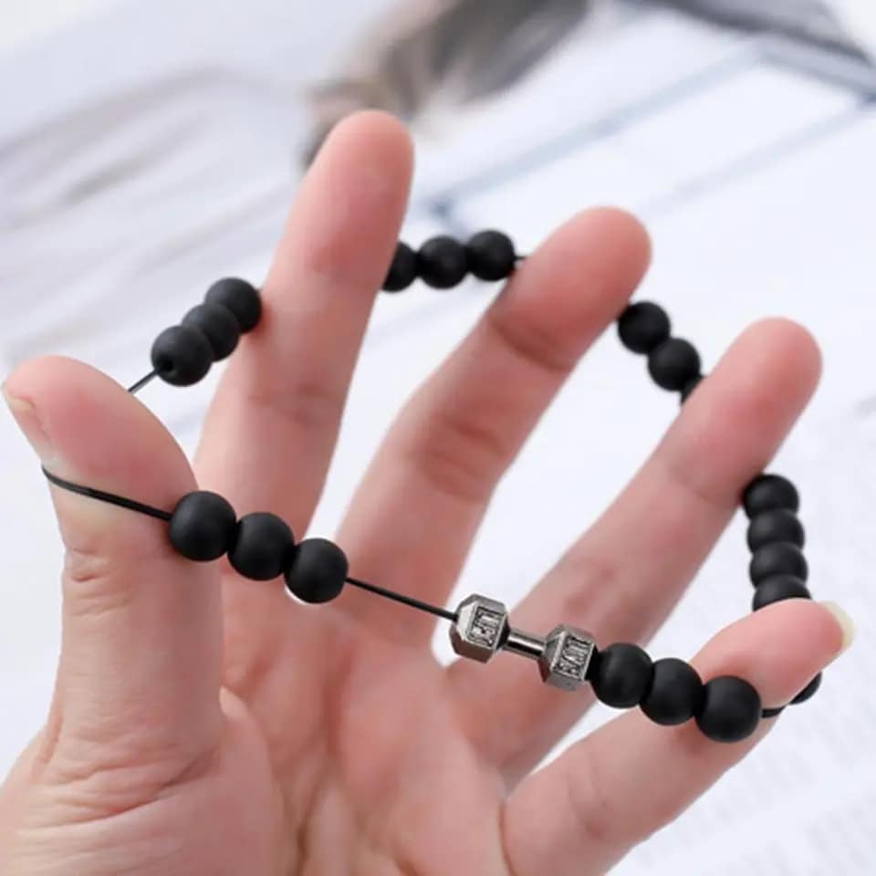 Picture of Stylish - Modern Vibe - Highly Sustainable - Classic Natural Silve Dumbbell Bracelet for Men - Durabilty Assured - Well Inspired & Crafted - Silver - Adjustable