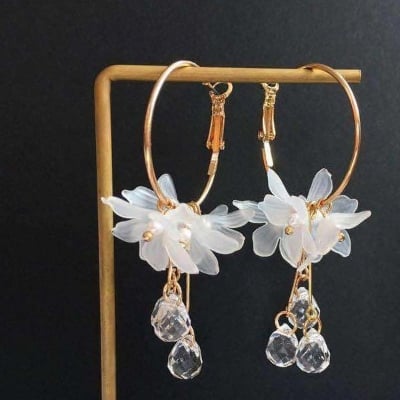 Picture of Stylish - Modern Vibe - Superb Quality - Flower Tassel Drop Earrings For Women - Trend and Needful - Designed - Urban Vibes - White - Adjustable