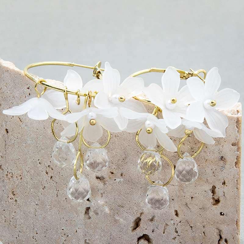 Picture of Stylish - Modern Vibe - Superb Quality - Flower Tassel Drop Earrings For Women - Trend and Needful - Designed - Urban Vibes - White - Adjustable