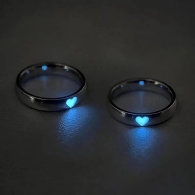 Picture of 2pcs/Set Glow In The Dark Heart Detail Cuff Ring - Pink - Adjustable