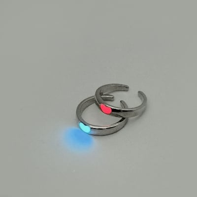 Picture of 2pcs/Set Glow In The Dark Heart Detail Cuff Ring - Pink - Adjustable