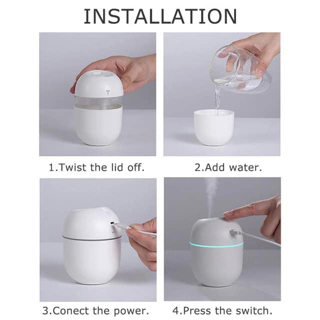 Picture of Generic 220mL Mist Humidifier with Night Light Portable Desk Quiet Cool USB Humidifier Waterless Auto-Off Humidifier for Home Travel Office Bedroom