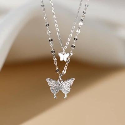 Picture of Women  Pendant Clavicle Chain Silver Butterfly Necklace Chain - Silver - Adjustable