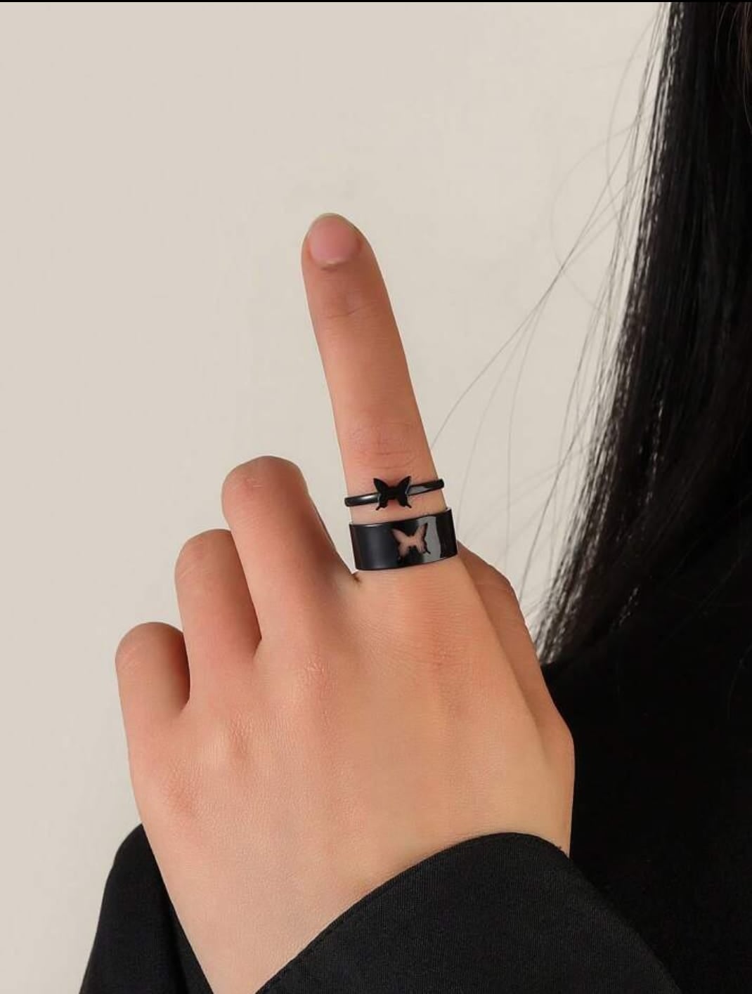 Picture of 2 Pcs Butterfly Rings For Women Men Lover Couple Ring Set