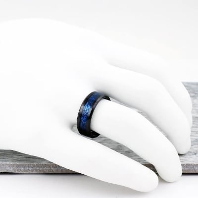 Picture of Titanium Steel Black Carbon Fiber Mens Cool Rings Blue - Blue