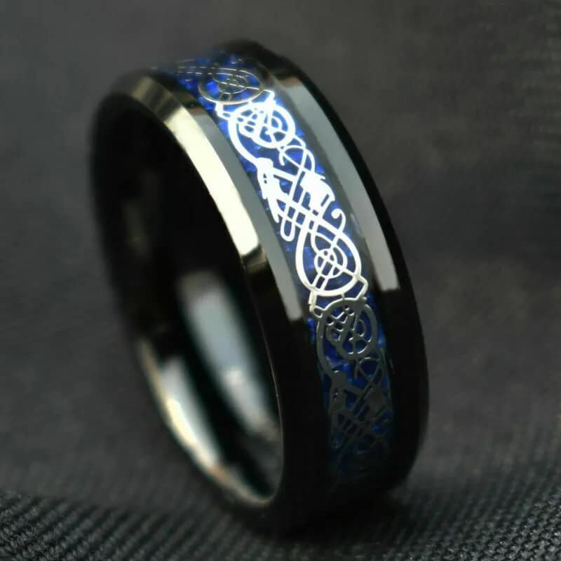 Picture of Titanium Steel Black Carbon Fiber Mens Cool Rings Blue - Blue