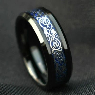 Picture of Titanium Steel Black Carbon Fiber Mens Cool Rings Blue - Blue