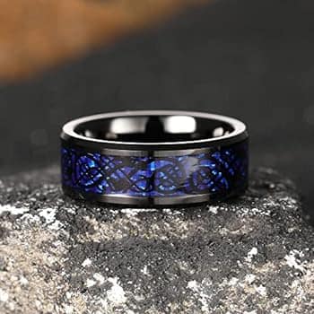 Picture of Titanium Steel Black Carbon Fiber Mens Cool Rings Blue - Blue