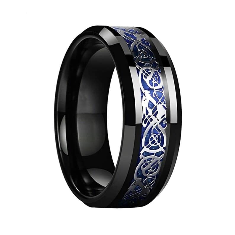 Picture of Titanium Steel Black Carbon Fiber Mens Cool Rings Blue - Blue