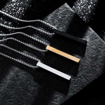 Picture of Black Stainless Steel Trendy Fashion Necklace For Men - Black