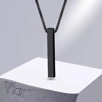 Picture of Black Stainless Steel Trendy Fashion Necklace For Men - Black