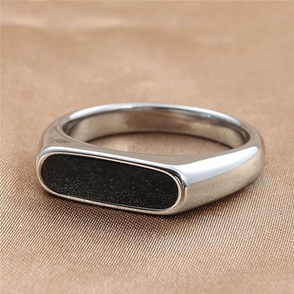Picture of Stainless Steel Black Natural Stone Mens Finger Ring