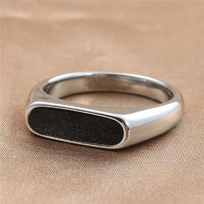 Picture of Stainless Steel Black Natural Stone Mens Finger Ring