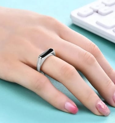 Picture of Stainless Steel Black Natural Stone Finger Ring Women