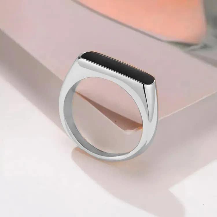 Picture of Stainless Steel Black Natural Stone Finger Ring Women