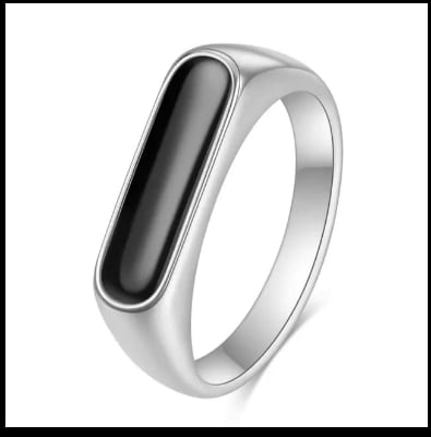 Picture of Stainless Steel Black Natural Stone Finger Ring Women