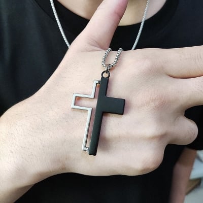 Picture of Black Stainless Steel Silver Color Metal Chain for Men - Silver