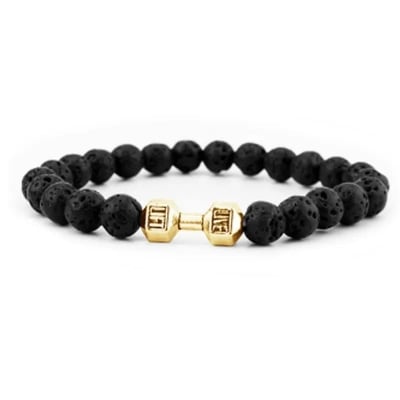 Picture of Golden  Dumbbell Stone Beaded Bracelet Fitness Fit Life Prayer Dumbbell Bracelets for Men - Gold - Adjustable